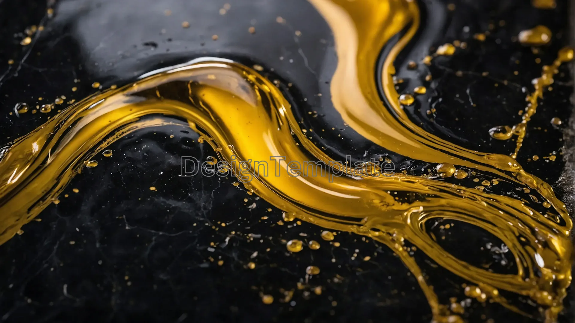 Seamless Golden Liquid Splash on Black Marble Texture
